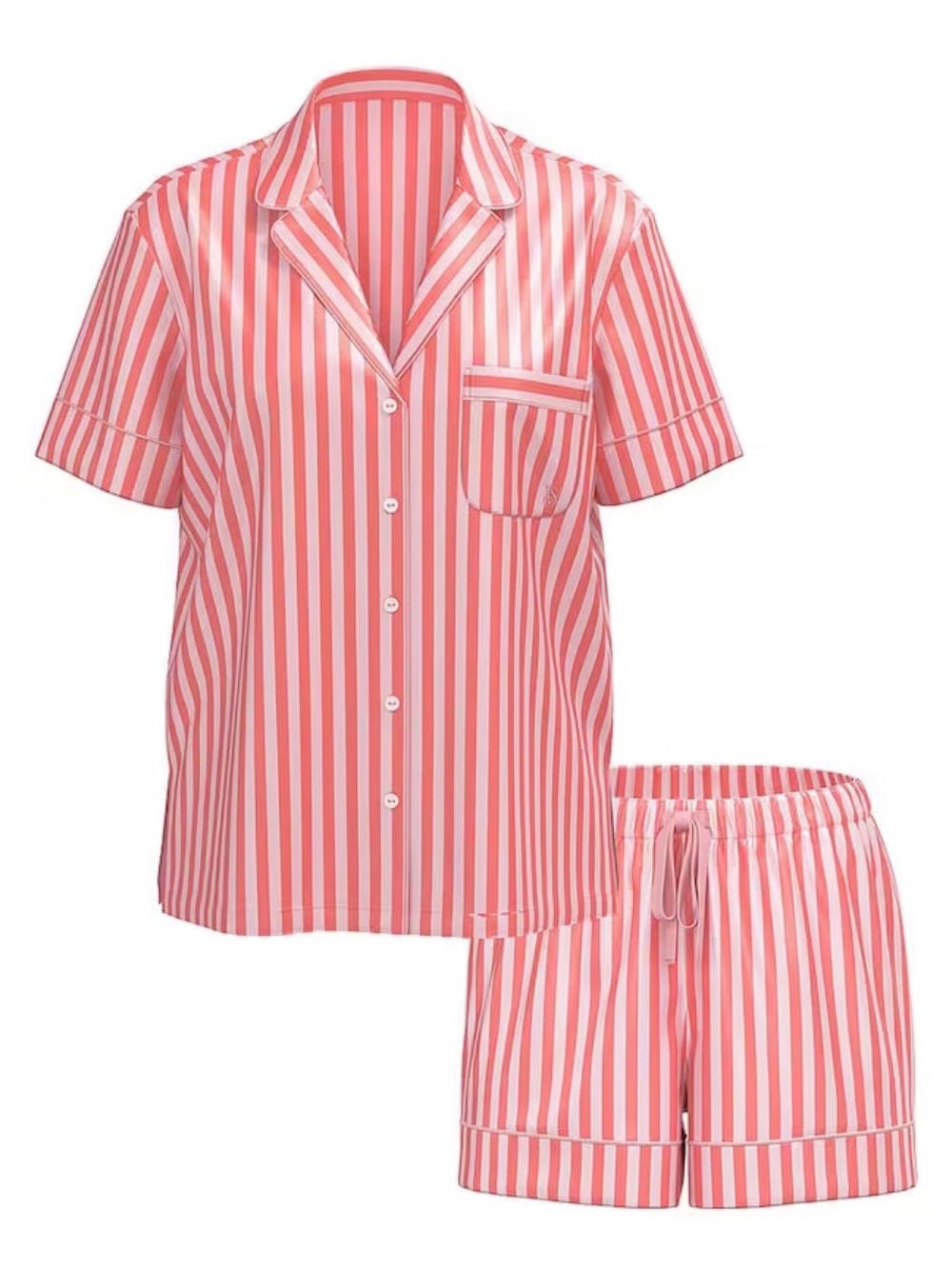 VICTORIAS SECRWT- Women's Coral/Pink Satin Striped Short Pajama Set